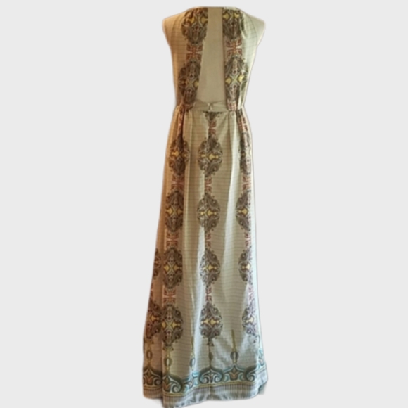 ⬇️ MM Couture dress, cut out open back yellow & green paisley maxi - Picture 5 of 16